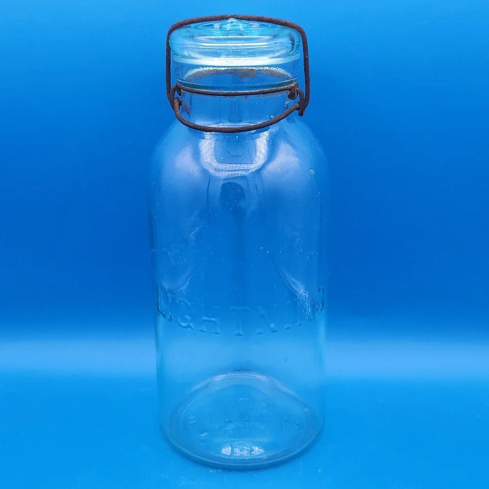Rare 1890's Lightning Putnam Triple Stamp Error Canning Jar 576 Glass Lid Bale